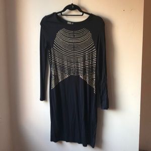 Vince Camuto navy blue long sleeve studded dress